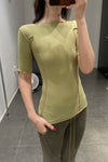 BASERANGE Ruffled Ribbed Cotton T-Shirt BAS-TTO3-RB-AU23-HUILV Gray Green TTO3-RB-000